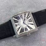 Replica Franck Muller SS Diamond Bezel Master Square Watch Black Leather Band